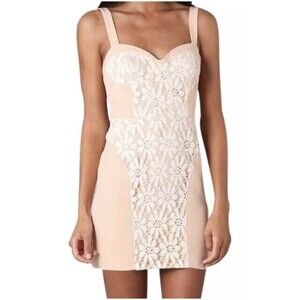 Rebecca Minkoff Dress Womens 2 Peach Silk Claudia Dress Floral Lace Bustier New